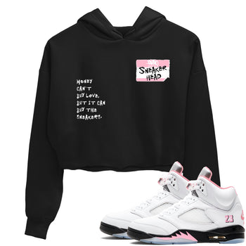 Sneaker match tees – Sneaker Tees To Match Air Jordan 5 Medium Soft Pink Shoes – Sneakerhead Badge Crop T-Shirt Black 1