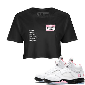 Sneaker match tees – Sneaker Tees To Match Air Jordan 5 Medium Soft Pink Shoes – Sneakerhead Badge Crop T-Shirt Black 1