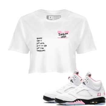 Sneaker match tees – Sneaker Tees To Match Air Jordan 5 Medium Soft Pink Shoes – Sneakerhead Badge Crop T-Shirt White 1