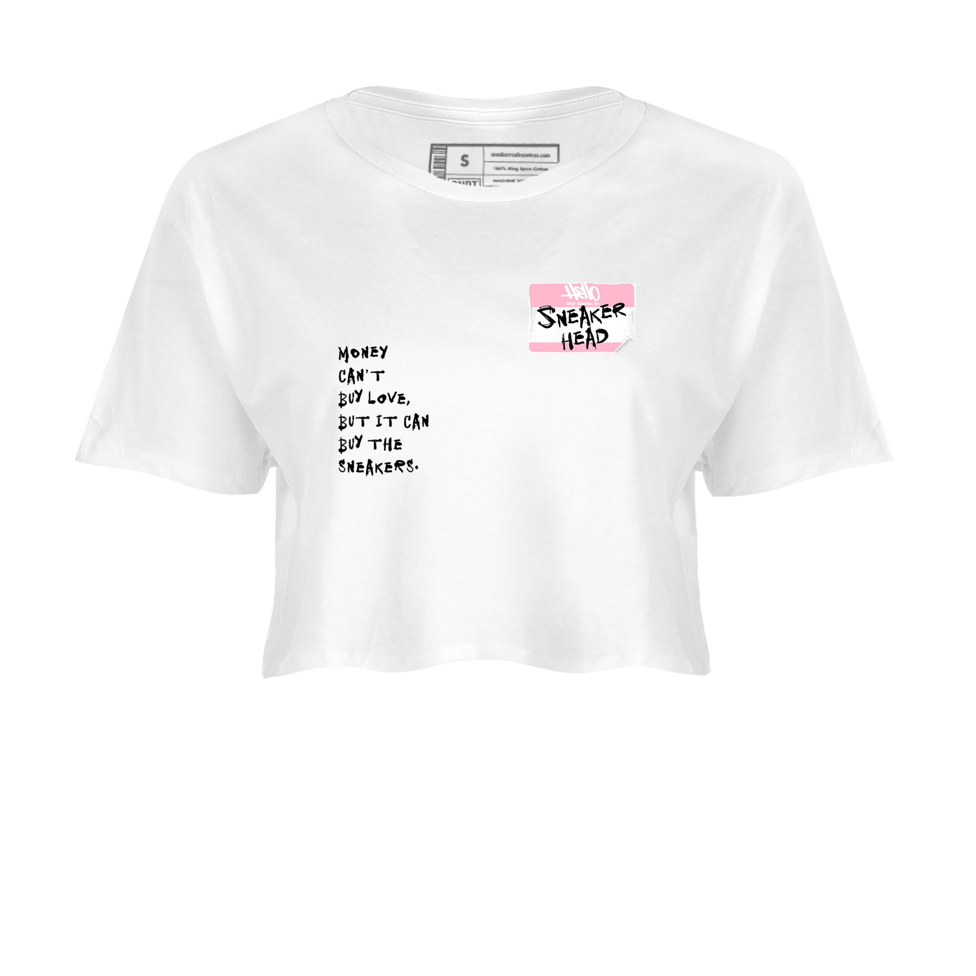 Sneaker match tees – Sneaker Tees To Match Air Jordan 5 Medium Soft Pink Shoes – Sneakerhead Badge Crop T-Shirt White 2