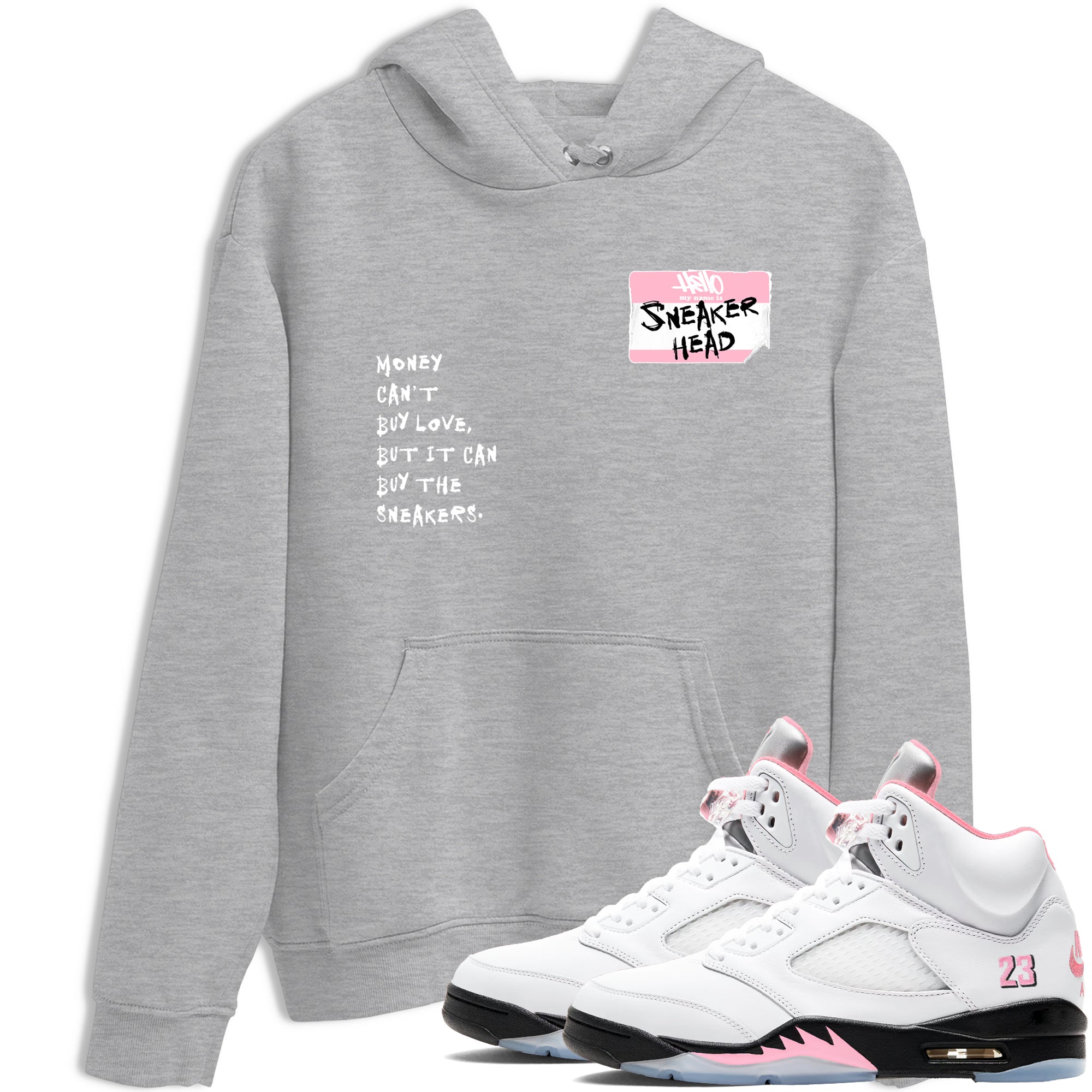 Sneaker match tees – Sneaker Tees To Match Air Jordan 5 Medium Soft Pink Shoes – Sneakerhead Badge Tee Heather Grey 1