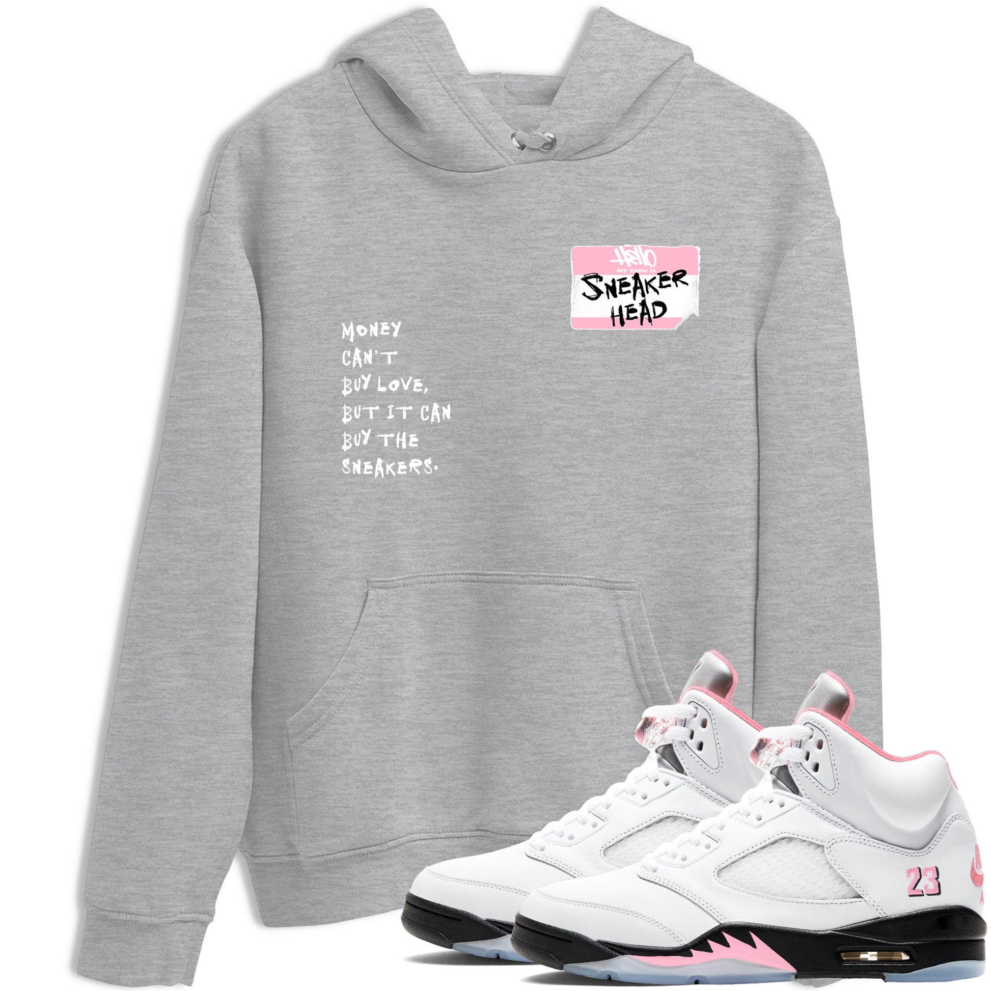 Sneaker match tees – Sneaker Tees To Match Air Jordan 5 Medium Soft Pink Shoes – Sneakerhead Badge Tee Heather Grey 1