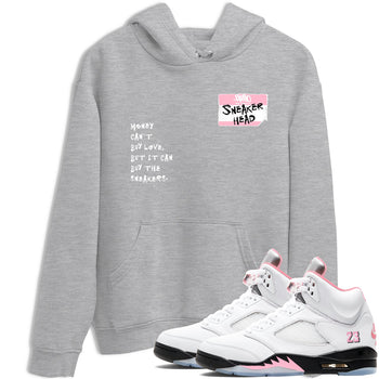 Sneaker match tees – Sneaker Tees To Match Air Jordan 5 Medium Soft Pink Shoes – Sneakerhead Badge Tee Heather Grey 1