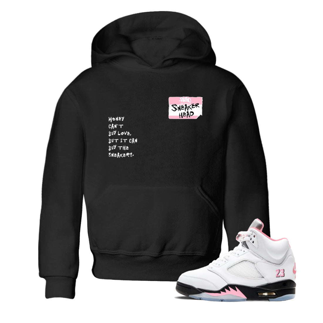 Sneaker match tees – Sneaker Tees To Match Air Jordan 5 Medium Soft Pink Shoes – Sneakerhead Badge Kids T-Shirt Black 1