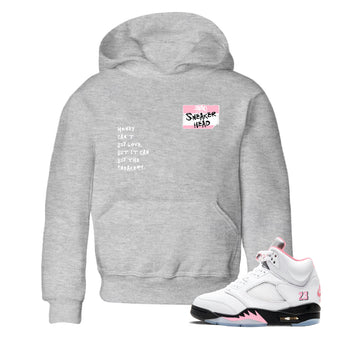 Sneaker match tees – Sneaker Tees To Match Air Jordan 5 Medium Soft Pink Shoes – Sneakerhead Badge Kids T-Shirt Heather Grey 1