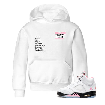 Sneaker match tees – Sneaker Tees To Match Air Jordan 5 Medium Soft Pink Shoes – Sneakerhead Badge Kids T-Shirt White 1