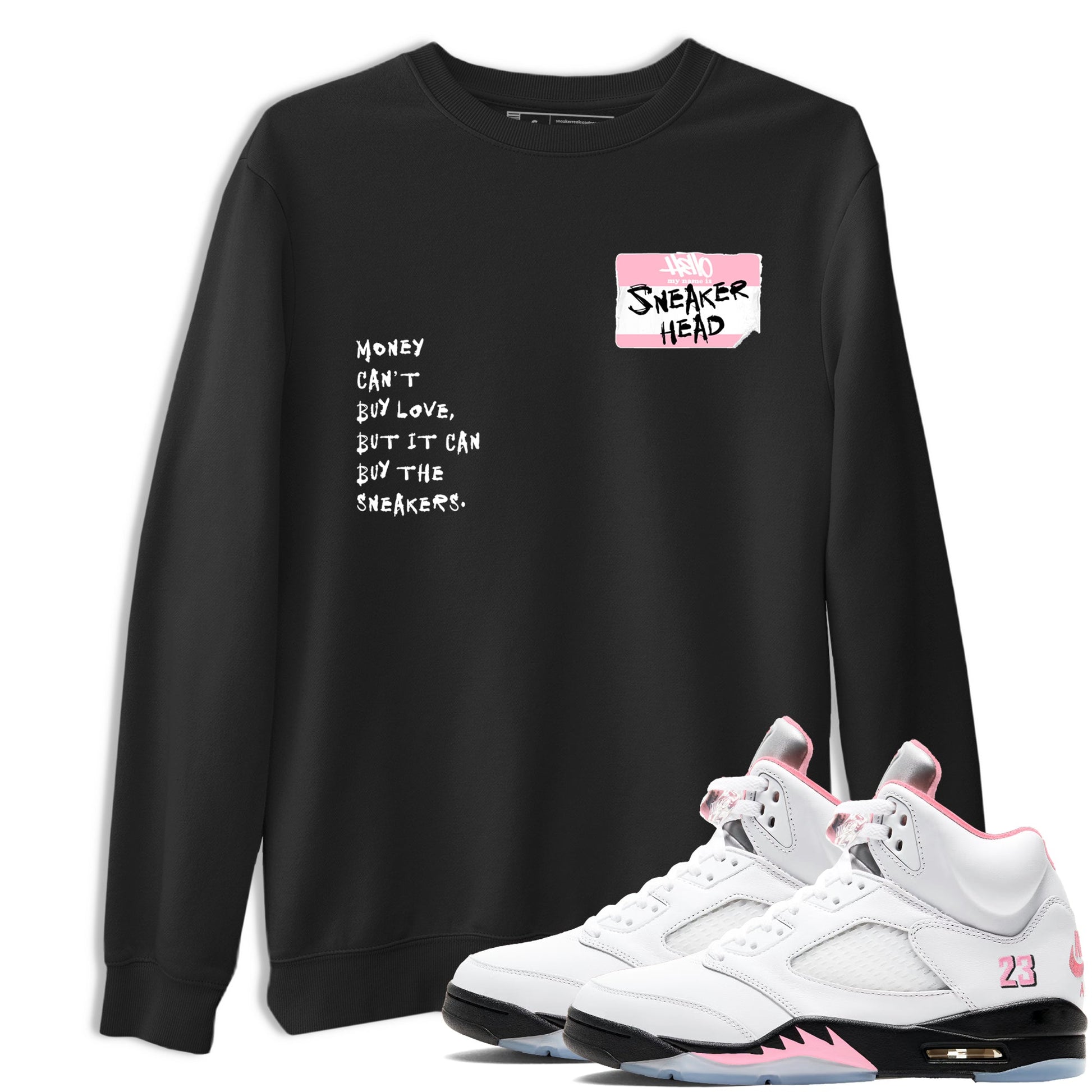 Sneaker match tees – Sneaker Tees To Match Air Jordan 5 Medium Soft Pink Shoes – Sneakerhead Badge Tee Black 1