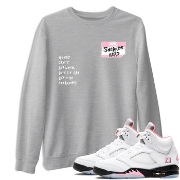 Sneaker match tees – Sneaker Tees To Match Air Jordan 5 Medium Soft Pink Shoes – Sneakerhead Badge Tee Heather Grey 1