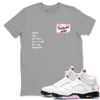 Sneaker match tees – Sneaker Tees To Match Air Jordan 5 Medium Soft Pink Shoes – Sneakerhead Badge Tee Heather Grey 1