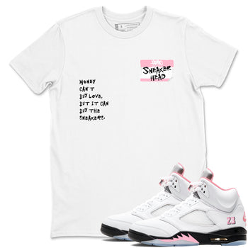 Sneaker match tees – Sneaker Tees To Match Air Jordan 5 Medium Soft Pink Shoes – Sneakerhead Badge Tee White 1