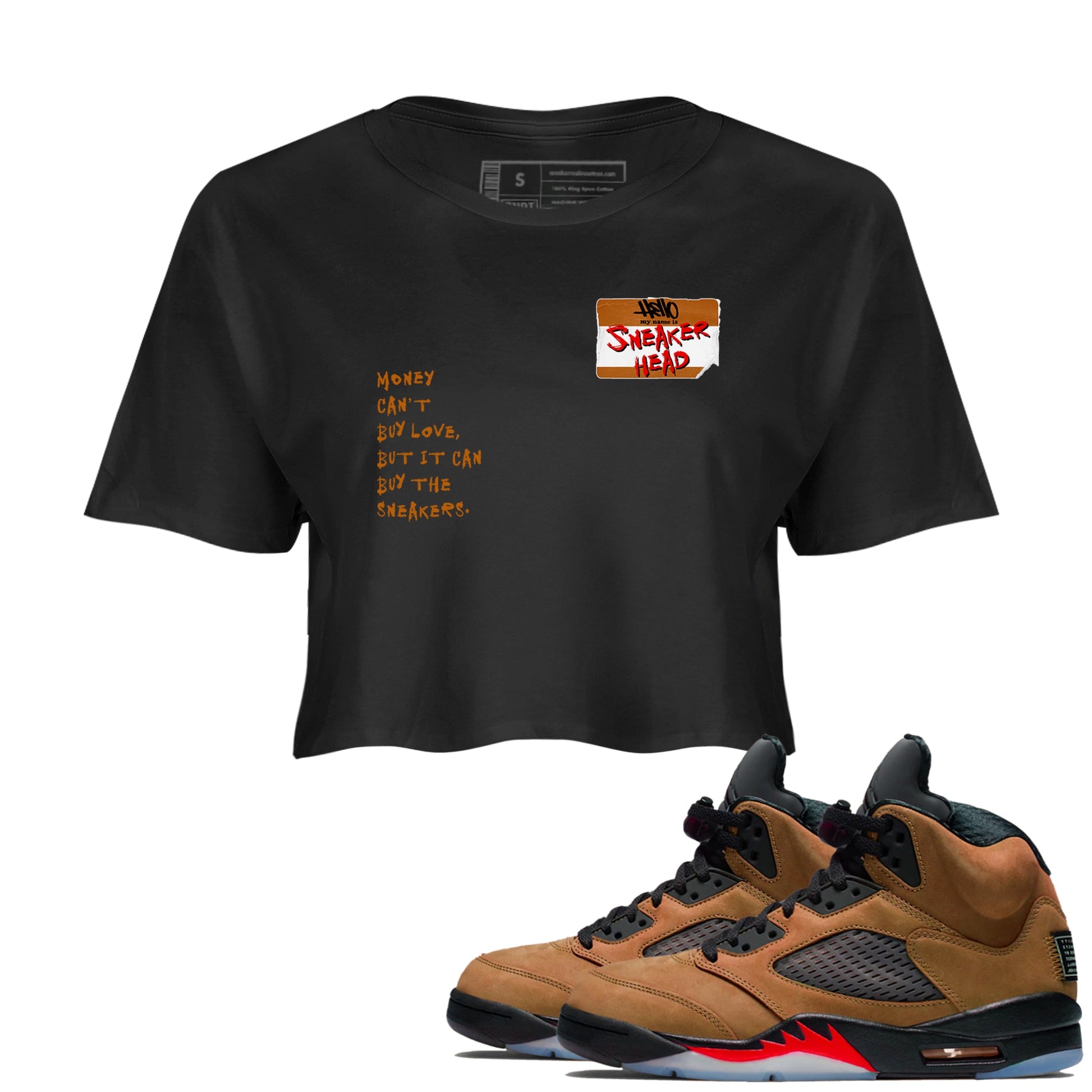 5s Archaeo Brown shirts to match jordans Sneakerhead Badge sneaker match tees Air Jordan 5 Archaeo Brown match shoes to clothes SNRT Sneaker Tees unisex cotton Black 1 crop tee