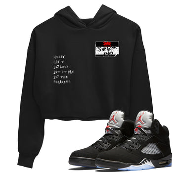 5s Black Metallic Reimagined shirts to match jordans Sneakerhead Badge best t shirts to wear with jordans AJ5 Retro OG Reimagined match shoes to clothes SNRT Sneaker Tees unisex cotton Black 1 crop tee