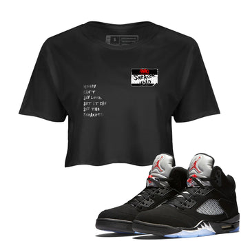 5s Black Metallic Reimagined shirts to match jordans Sneakerhead Badge best t shirts to wear with jordans AJ5 Retro OG Reimagined match shoes to clothes SNRT Sneaker Tees unisex cotton Black 1 crop tee