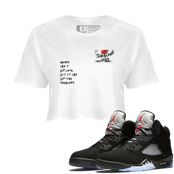 5s Black Metallic Reimagined shirts to match jordans Sneakerhead Badge best t shirts to wear with jordans AJ5 Retro OG Reimagined match shoes to clothes SNRT Sneaker Tees unisex cotton White 1 crop tee
