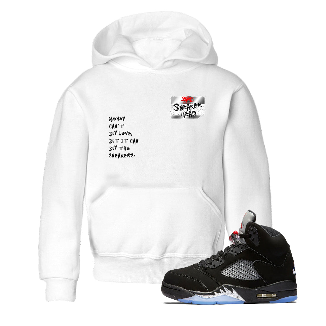 5s Black Metallic Reimagined shirts to match jordans Sneakerhead Badge best t shirts to wear with jordans AJ5 Retro OG Reimagined match shoes to clothes SNRT Sneaker Tees Youth Baby White 1 tee