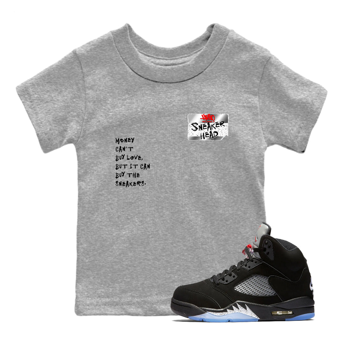 5s Black Metallic Reimagined shirts to match jordans Sneakerhead Badge best t shirts to wear with jordans AJ5 Retro OG Reimagined match shoes to clothes SNRT Sneaker Tees Youth Baby Heather Grey 1 tee