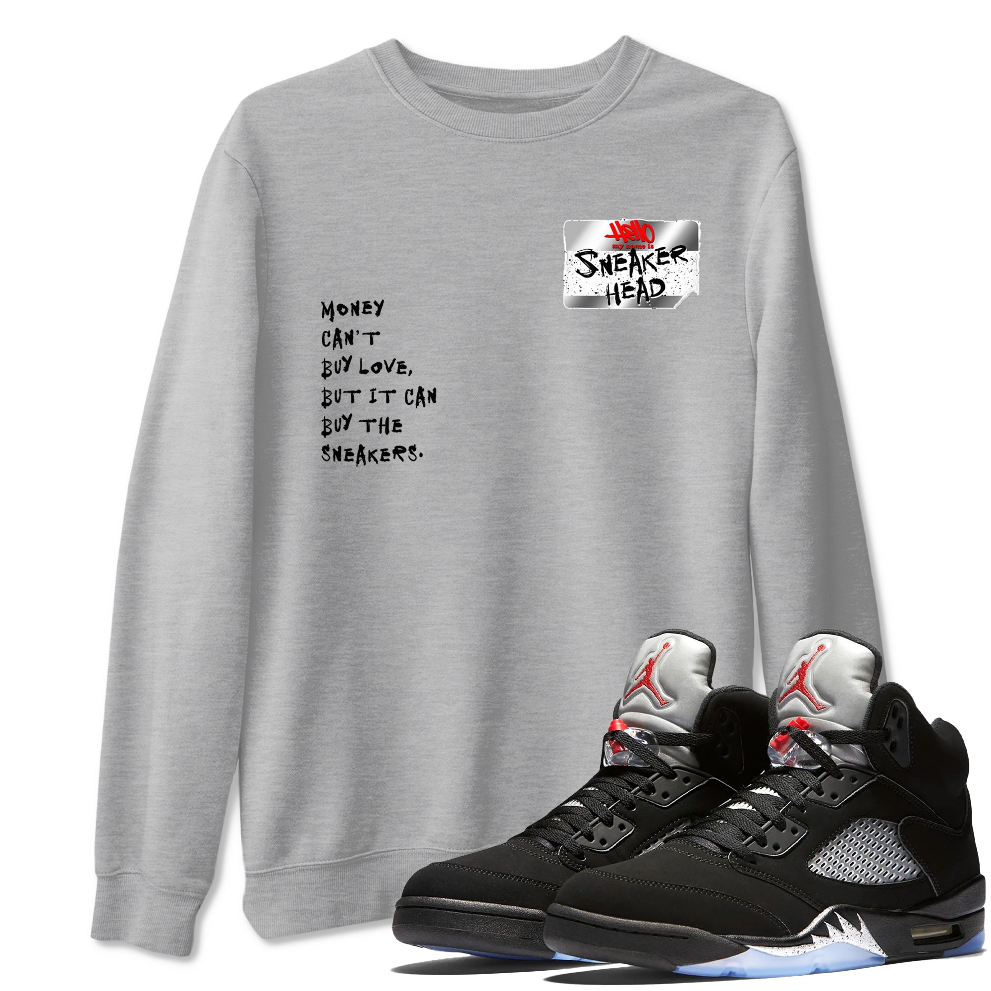 5s Black Metallic Reimagined shirts to match jordans Sneakerhead Badge best t shirts to wear with jordans AJ5 Retro OG Reimagined match shoes to clothes SNRT Sneaker Tees unisex cotton Heather Grey 1 shirts
