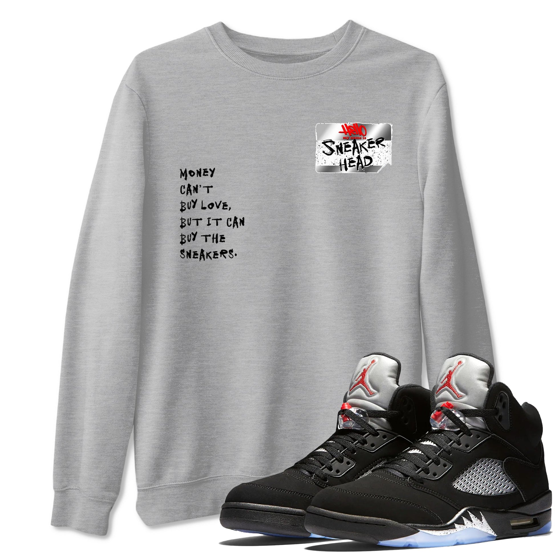 5s Black Metallic Reimagined shirts to match jordans Sneakerhead Badge best t shirts to wear with jordans AJ5 Retro OG Reimagined match shoes to clothes SNRT Sneaker Tees unisex cotton Heather Grey 1 shirts
