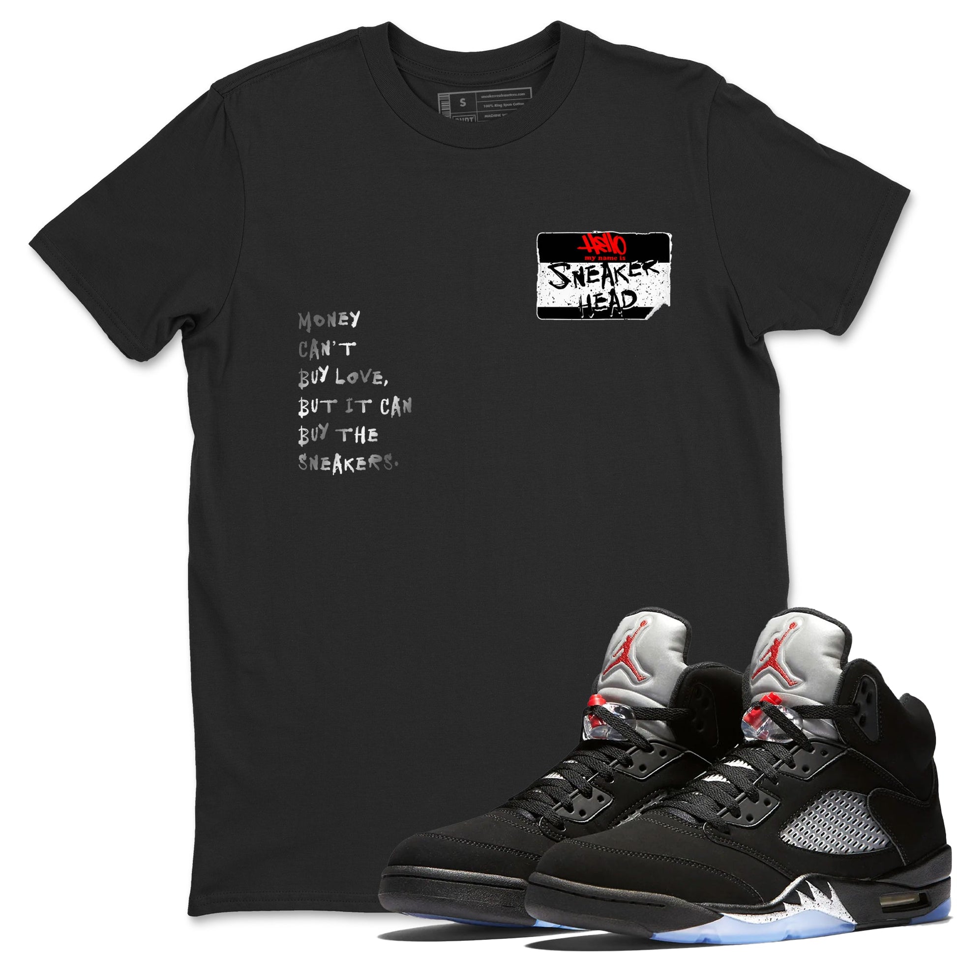 5s Black Metallic Reimagined shirts to match jordans Sneakerhead Badge best t shirts to wear with jordans AJ5 Retro OG Reimagined match shoes to clothes SNRT Sneaker Tees unisex cotton Black 1 shirts