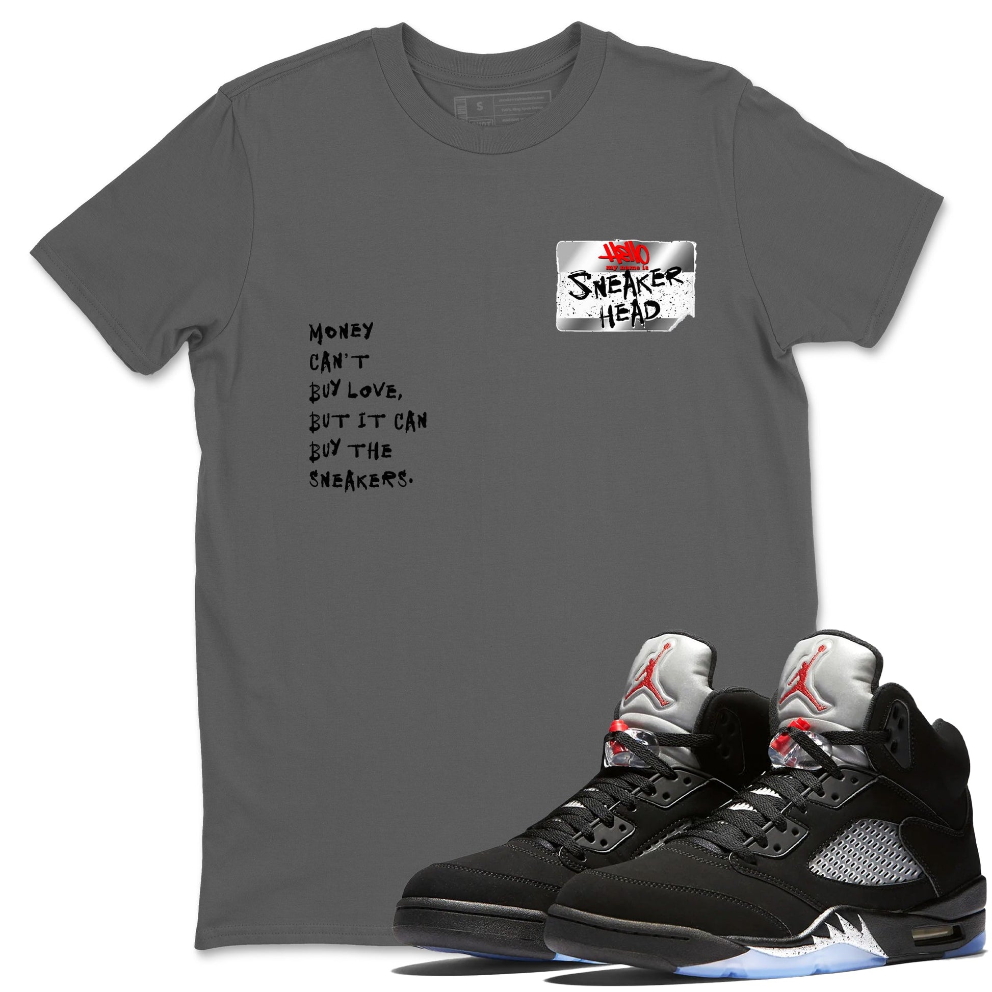 5s Black Metallic Reimagined shirts to match jordans Sneakerhead Badge best t shirts to wear with jordans AJ5 Retro OG Reimagined match shoes to clothes SNRT Sneaker Tees unisex cotton Cool Grey 1 shirts