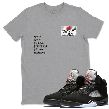 5s Black Metallic Reimagined shirts to match jordans Sneakerhead Badge best t shirts to wear with jordans AJ5 Retro OG Reimagined match shoes to clothes SNRT Sneaker Tees unisex cotton Heather Grey 1 shirts
