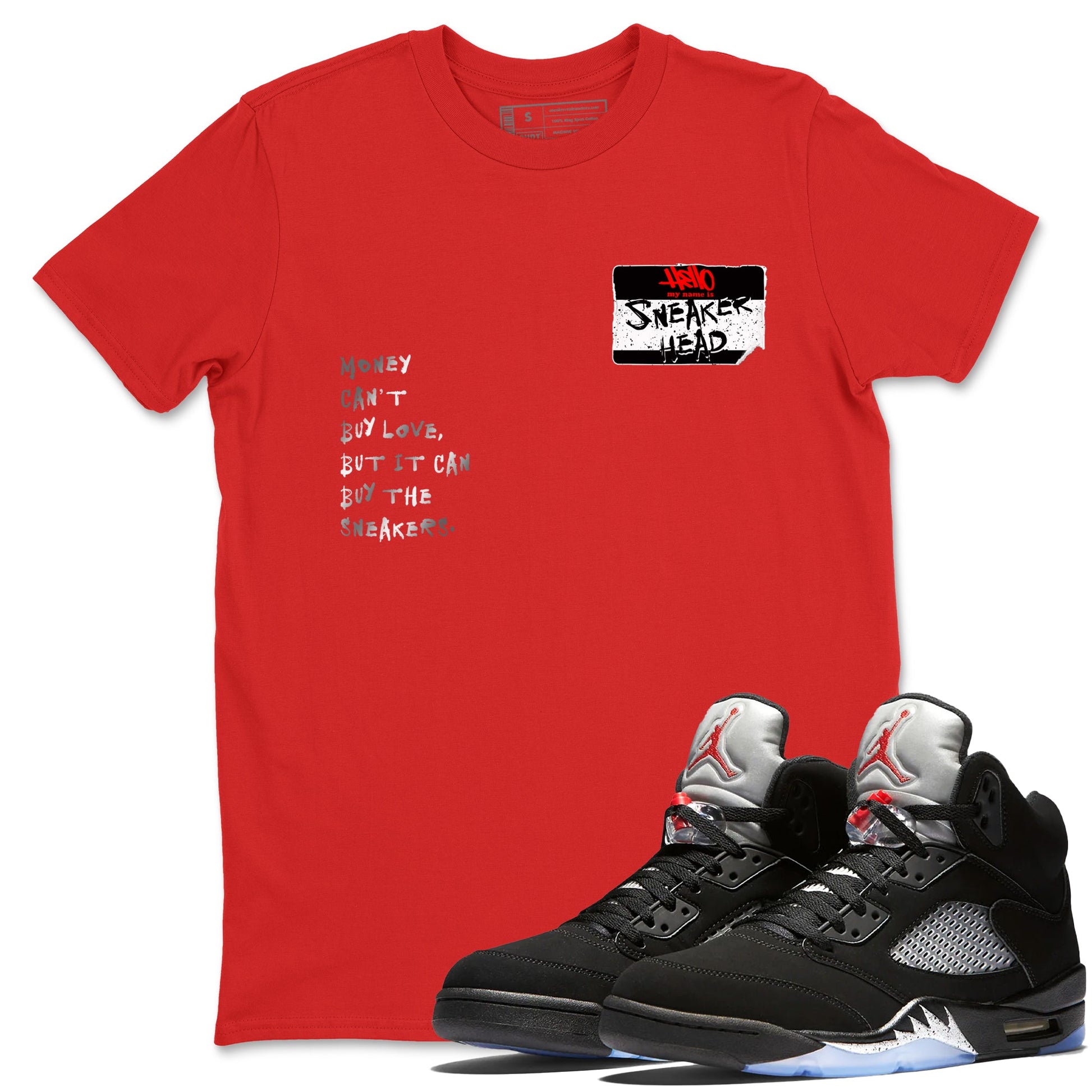 5s Black Metallic Reimagined shirts to match jordans Sneakerhead Badge best t shirts to wear with jordans AJ5 Retro OG Reimagined match shoes to clothes SNRT Sneaker Tees unisex cotton Red 1 shirts
