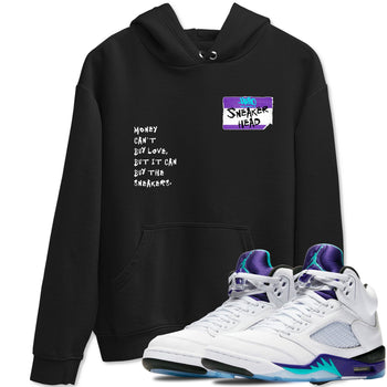 Sneakerhead Badge sneaker match t-shirt styled to complete your fit with the Air Jordan 5 Grape sneakers, shown in Black 1.