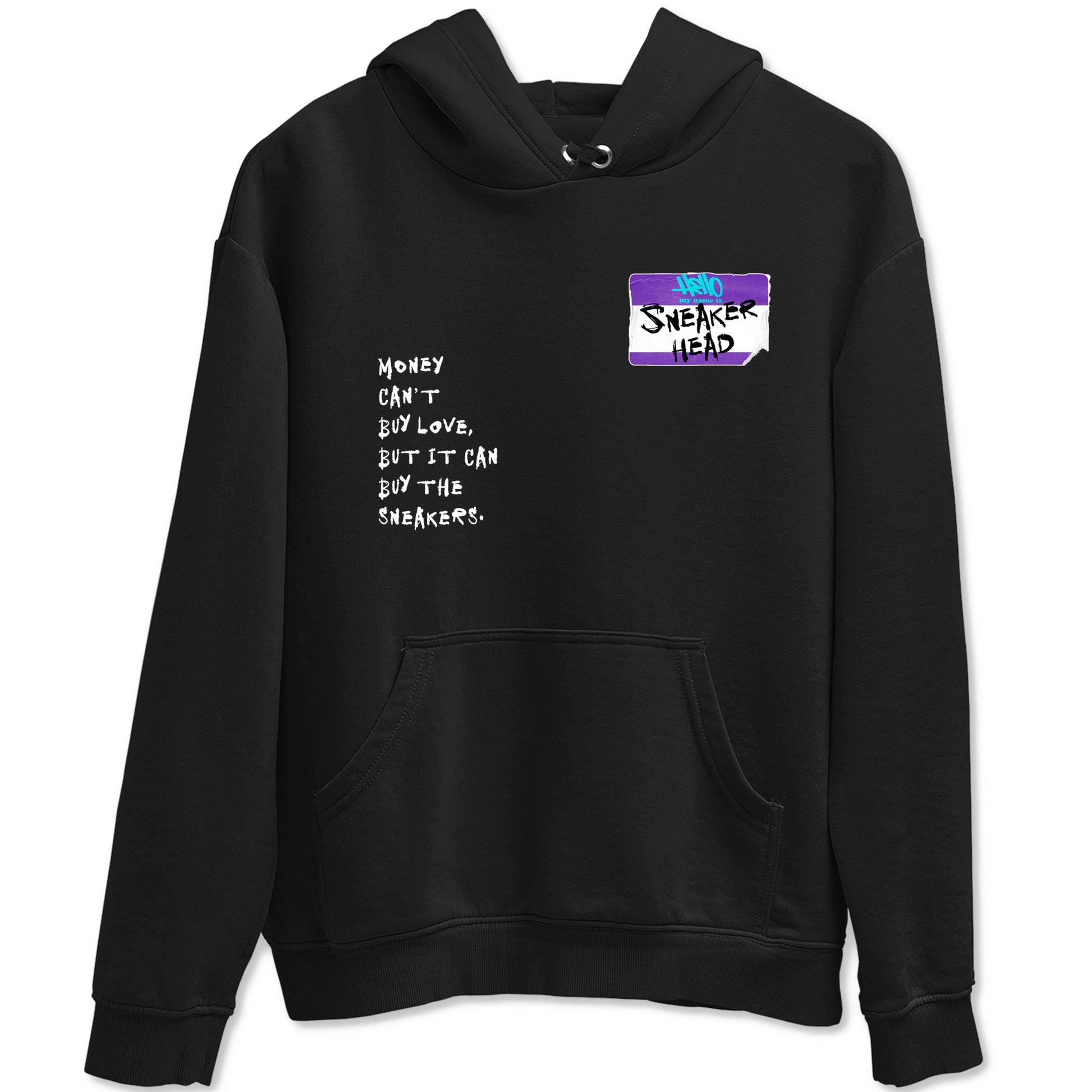 Sneakerhead Badge sneaker match t-shirt styled to complete your fit with the Air Jordan 5 Grape sneakers, shown in Black 2.