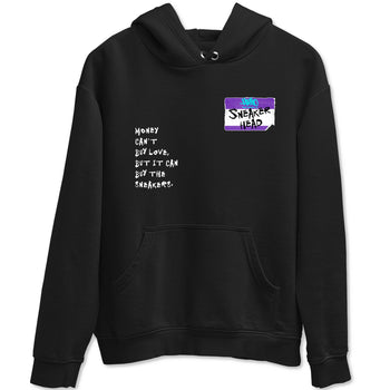 Sneakerhead Badge sneaker match t-shirt styled to complete your fit with the Air Jordan 5 Grape sneakers, shown in Black 2.