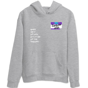 Sneakerhead Badge sneaker match t-shirt styled to complete your fit with the Air Jordan 5 Grape sneakers, shown in Heather Grey 2.
