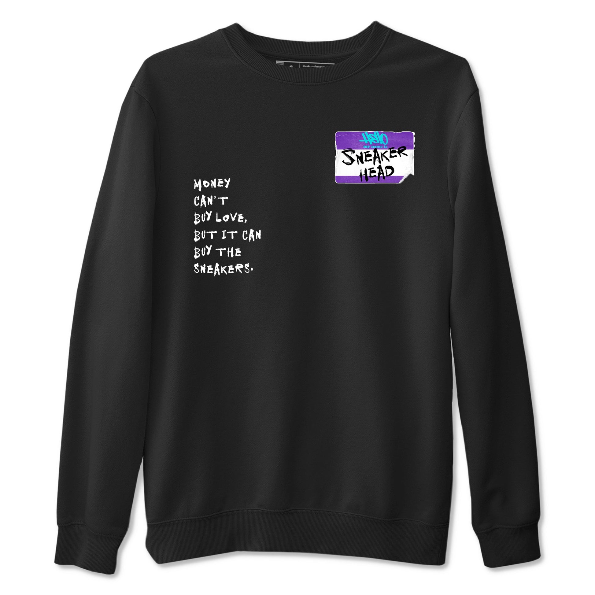Sneakerhead Badge sneaker match t-shirt styled to complete your fit with the Air Jordan 5 Grape sneakers, shown in Black 2.
