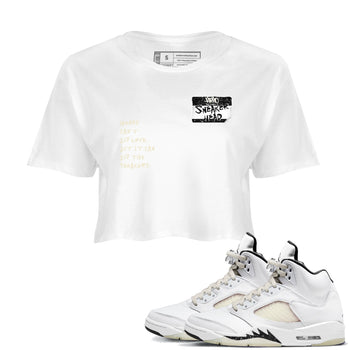 5s Sail shirt to match jordans Sneakerhead Badge sneaker tees Air Jordan 5 Sail SNRT Sneaker Release Tees White 1 crop length shirt