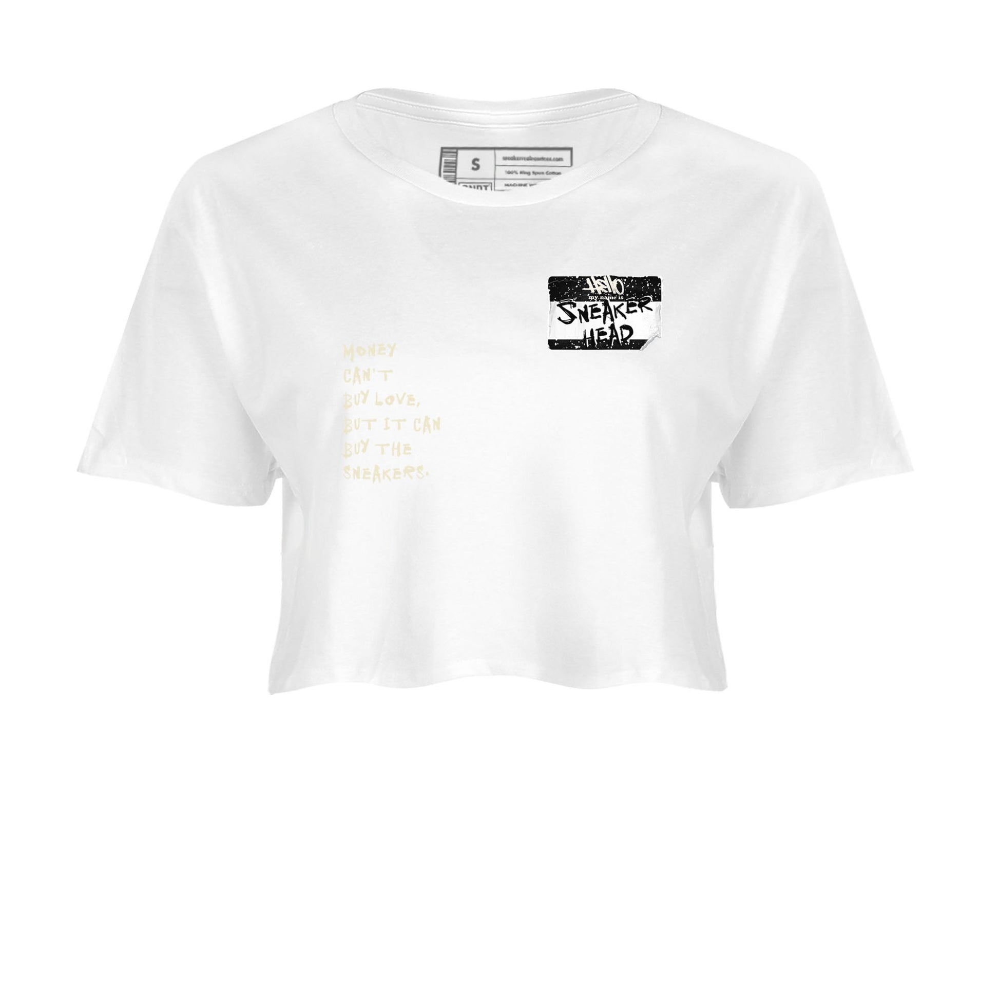 5s Sail shirt to match jordans Sneakerhead Badge sneaker tees Air Jordan 5 Sail SNRT Sneaker Release Tees White 2 crop length shirt
