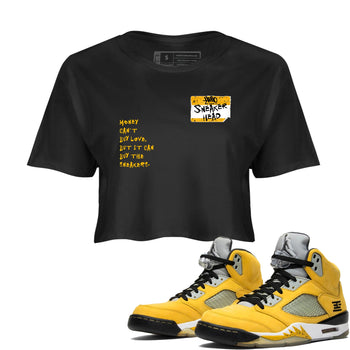Sneakerhead Badge womens crop tee made to vibe with the Air Jordan 5 Tokyo sneakers — the perfect match in Black 1.