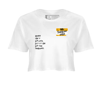 Sneakerhead Badge womens crop tee made to vibe with the Air Jordan 5 Tokyo sneakers — the perfect match in White 2.