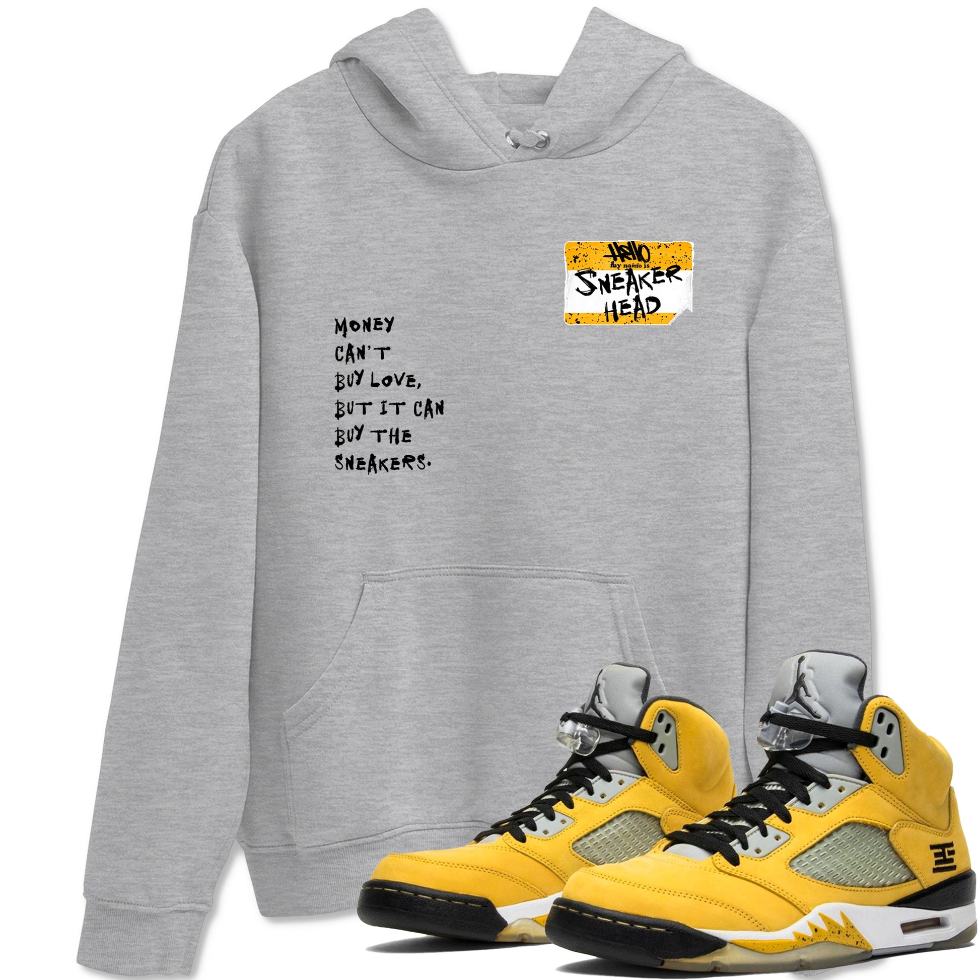 Sneakerhead Badge sneaker match t-shirt styled to complete your fit with the Air Jordan 5 Tokyo sneakers, shown in Heather Grey 1.