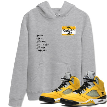 Sneakerhead Badge sneaker match t-shirt styled to complete your fit with the Air Jordan 5 Tokyo sneakers, shown in Heather Grey 1.