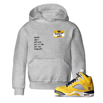 Sneakerhead Badge baby and kids t-shirt crafted for little sneakerheads to shine with the Air Jordan 5 Tokyo sneakers, displayed in Heather Grey 1.