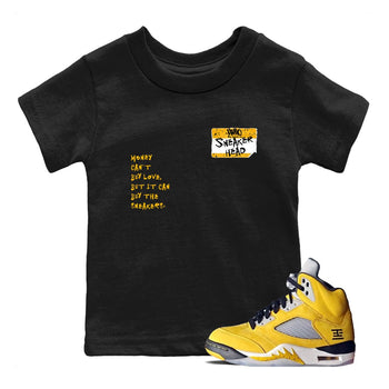 Sneakerhead Badge baby and kids t-shirt crafted for little sneakerheads to shine with the Air Jordan 5 Tokyo sneakers, displayed in Black 1.