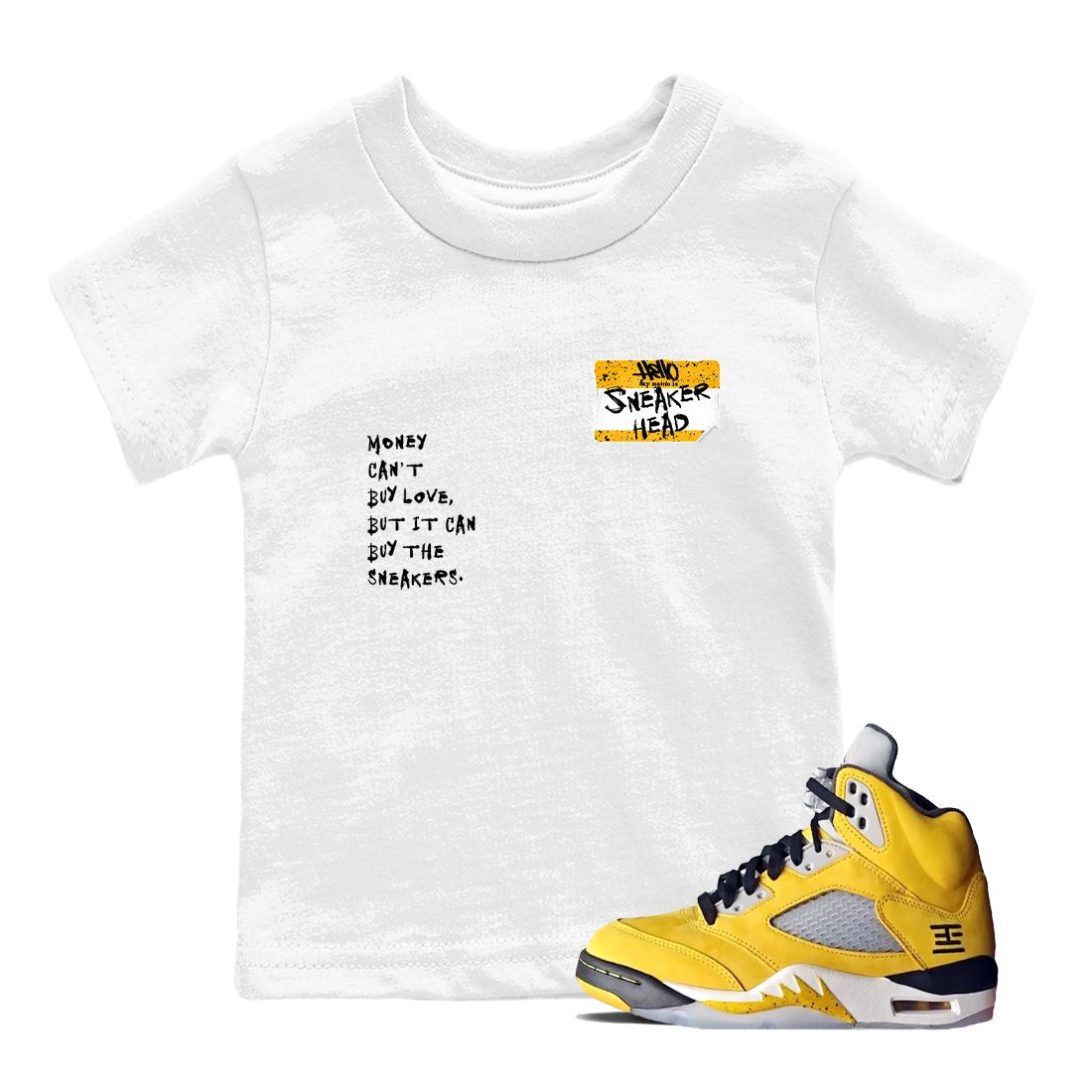Sneakerhead Badge baby and kids t-shirt crafted for little sneakerheads to shine with the Air Jordan 5 Tokyo sneakers, displayed in White 1.
