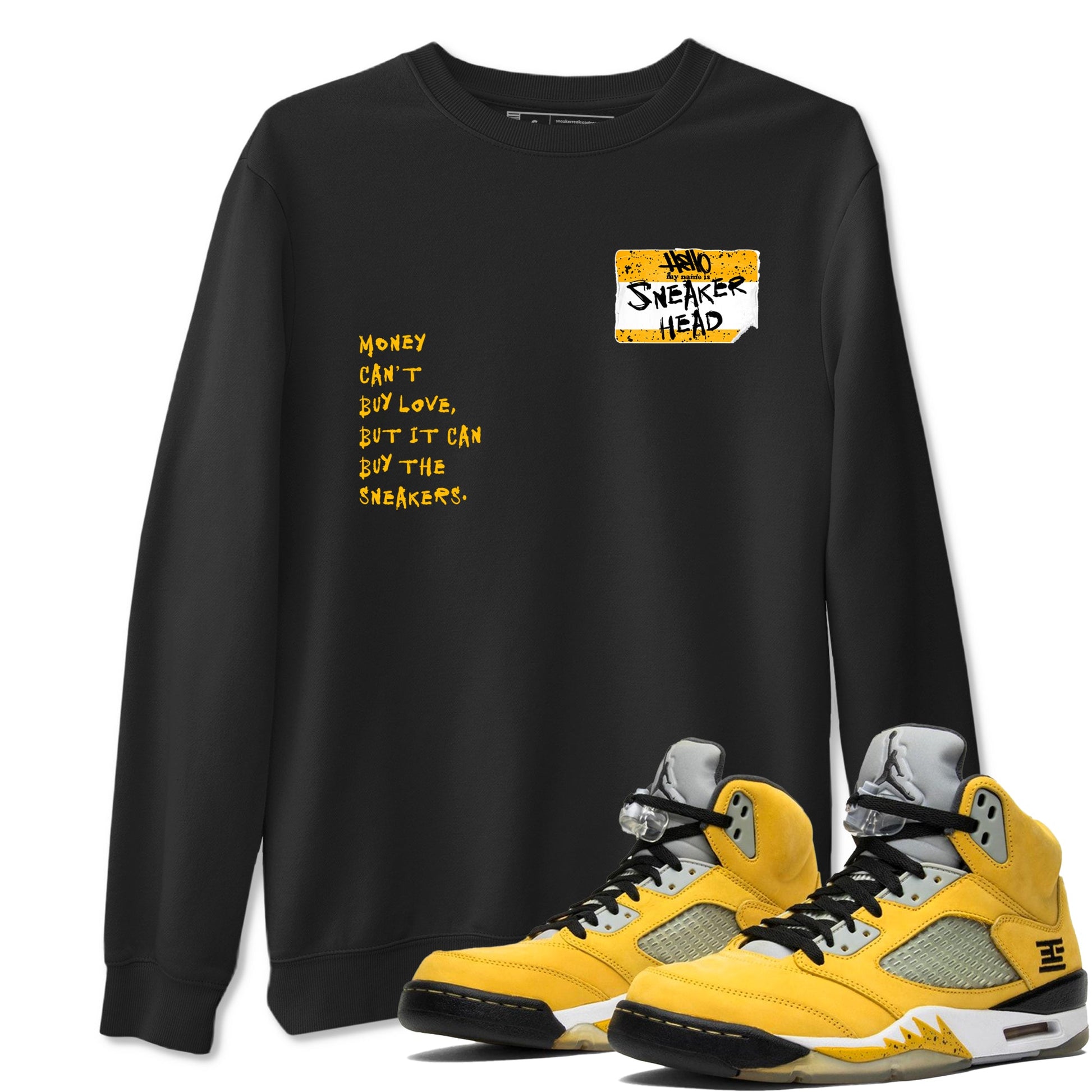 Sneakerhead Badge sneaker match t-shirt styled to complete your fit with the Air Jordan 5 Tokyo sneakers, shown in Black 1.