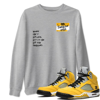 Sneakerhead Badge sneaker match t-shirt styled to complete your fit with the Air Jordan 5 Tokyo sneakers, shown in Heather Grey 1.
