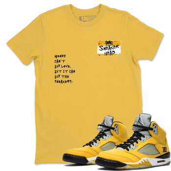 Sneakerhead Badge sneaker match t-shirt styled to complete your fit with the Air Jordan 5 Tokyo sneakers, shown in Daisy 1.