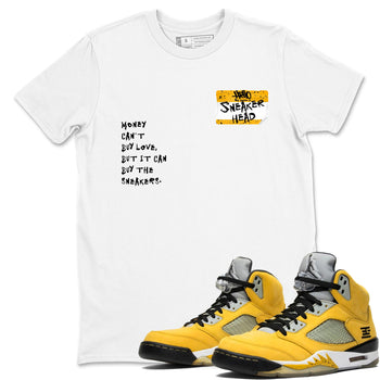 Sneakerhead Badge sneaker match t-shirt styled to complete your fit with the Air Jordan 5 Tokyo sneakers, shown in White 1.