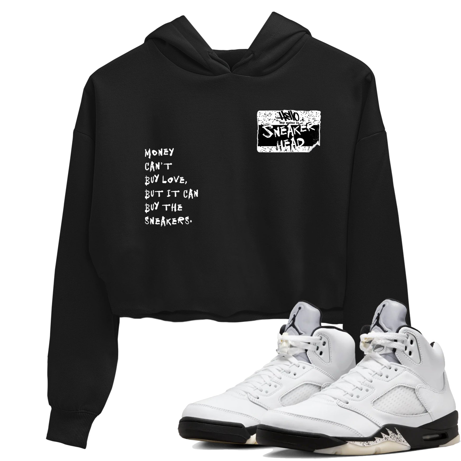 5s White Black shirts to match jordans Sneakerhead Badge sneaker match tees Air Jordan 5 White Black match shoes to clothes SNRT Sneaker Tees unisex cotton Black 1 crop tee