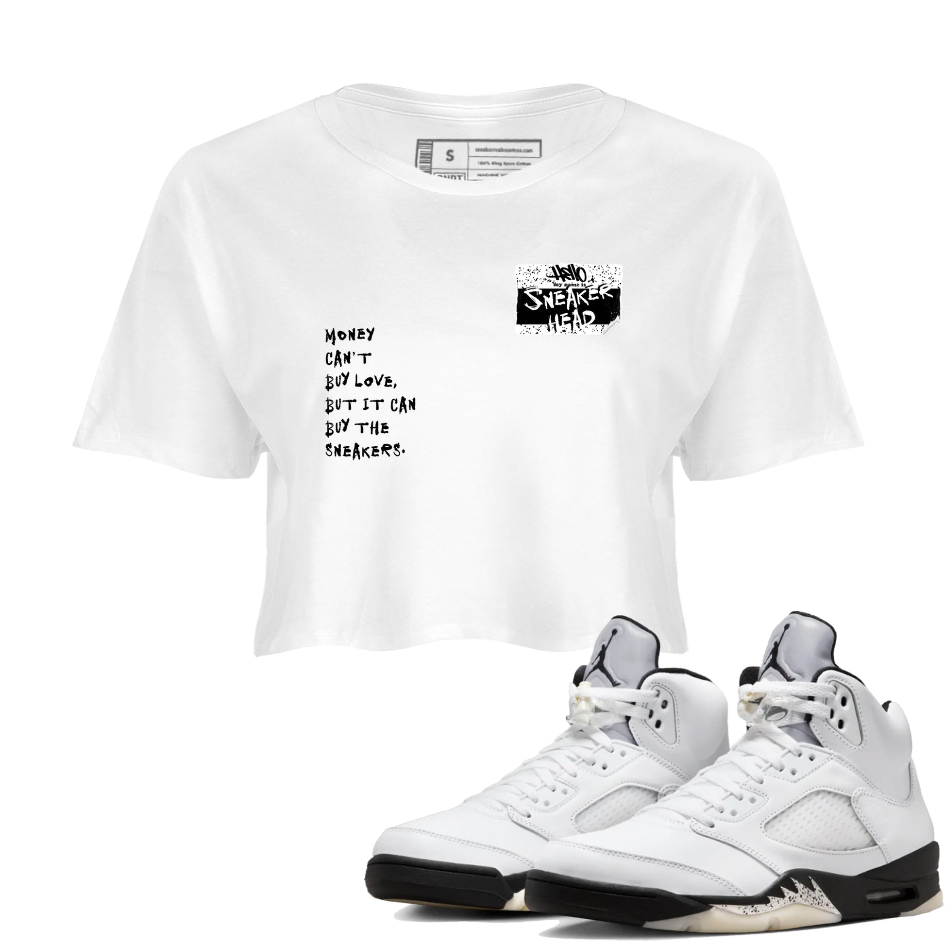 5s White Black shirts to match jordans Sneakerhead Badge sneaker match tees Air Jordan 5 White Black match shoes to clothes SNRT Sneaker Tees unisex cotton White 1 crop tee