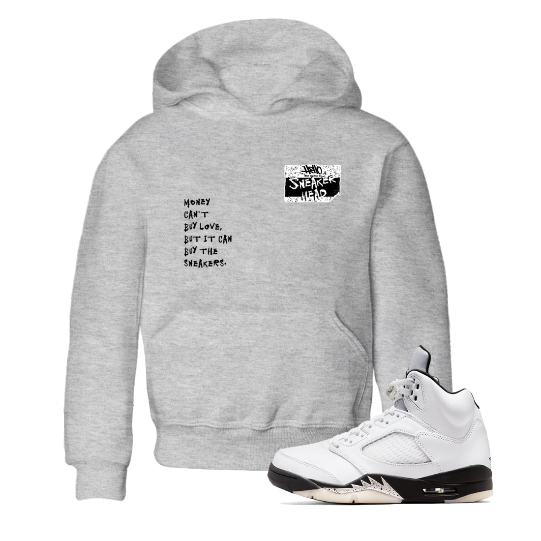 5s White Black shirts to match jordans Sneakerhead Badge sneaker match tees Air Jordan 5 White Black match shoes to clothes SNRT Sneaker Tees Youth Baby Heather Grey 1 tee