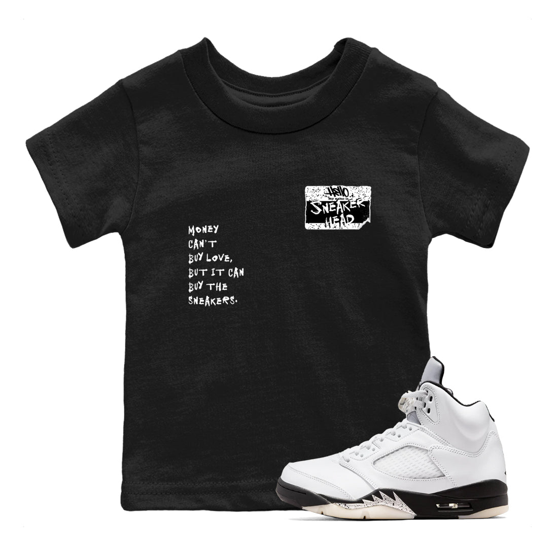 5s White Black shirts to match jordans Sneakerhead Badge sneaker match tees Air Jordan 5 White Black match shoes to clothes SNRT Sneaker Tees Youth Baby Black 1 tee