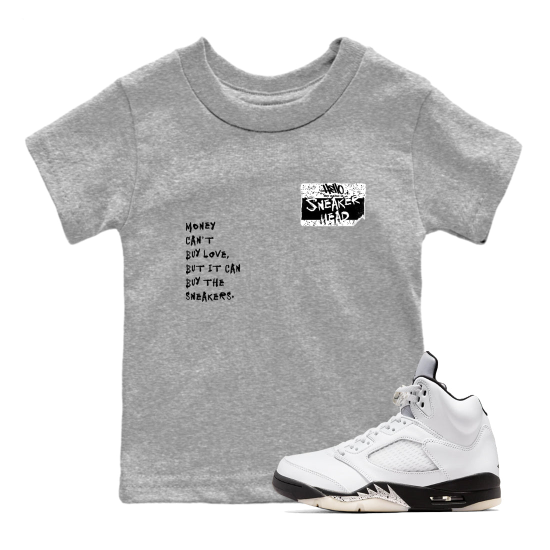 5s White Black shirts to match jordans Sneakerhead Badge sneaker match tees Air Jordan 5 White Black match shoes to clothes SNRT Sneaker Tees Youth Baby Heather Grey 1 tee