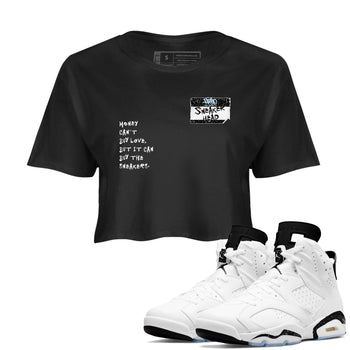 6s White Black shirt to match jordans Sneakerhead Badge sneaker tees Air Jordan 6 White Black SNRT Sneaker Release Tees Black 1 crop length shirt